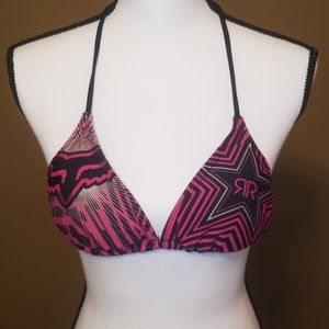 Pink Fox Racing bikini top with rockstar symbol